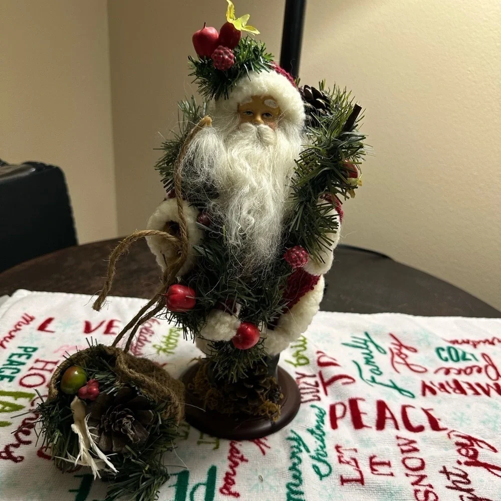 Holiday Santa Claus Figurine with Green and Red Accents